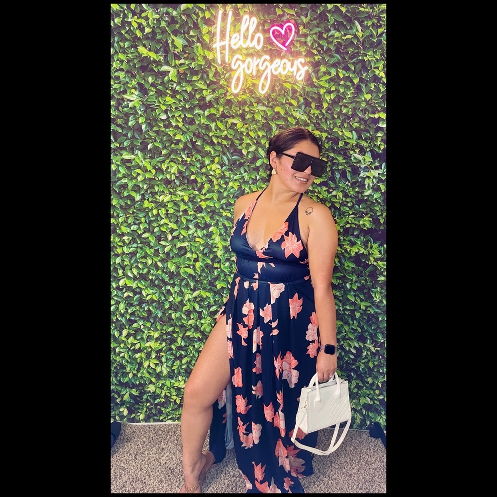 Navy and pink flower long dress - sundress